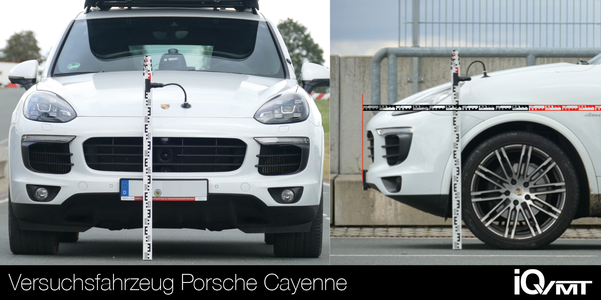 iQvmt - Versuchsfahrzeug Porsche Cayenne für die Prüfversuche des Messgerätes LTI 20/20 TruSpeed